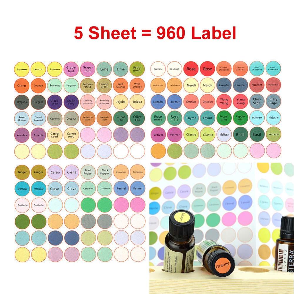 1 ark = 192 etiketter æteriske olieflasker låg låg etiketter runde cirkel farverige legetøj klistermærker kompatible til doterra unge levende: 5 stk