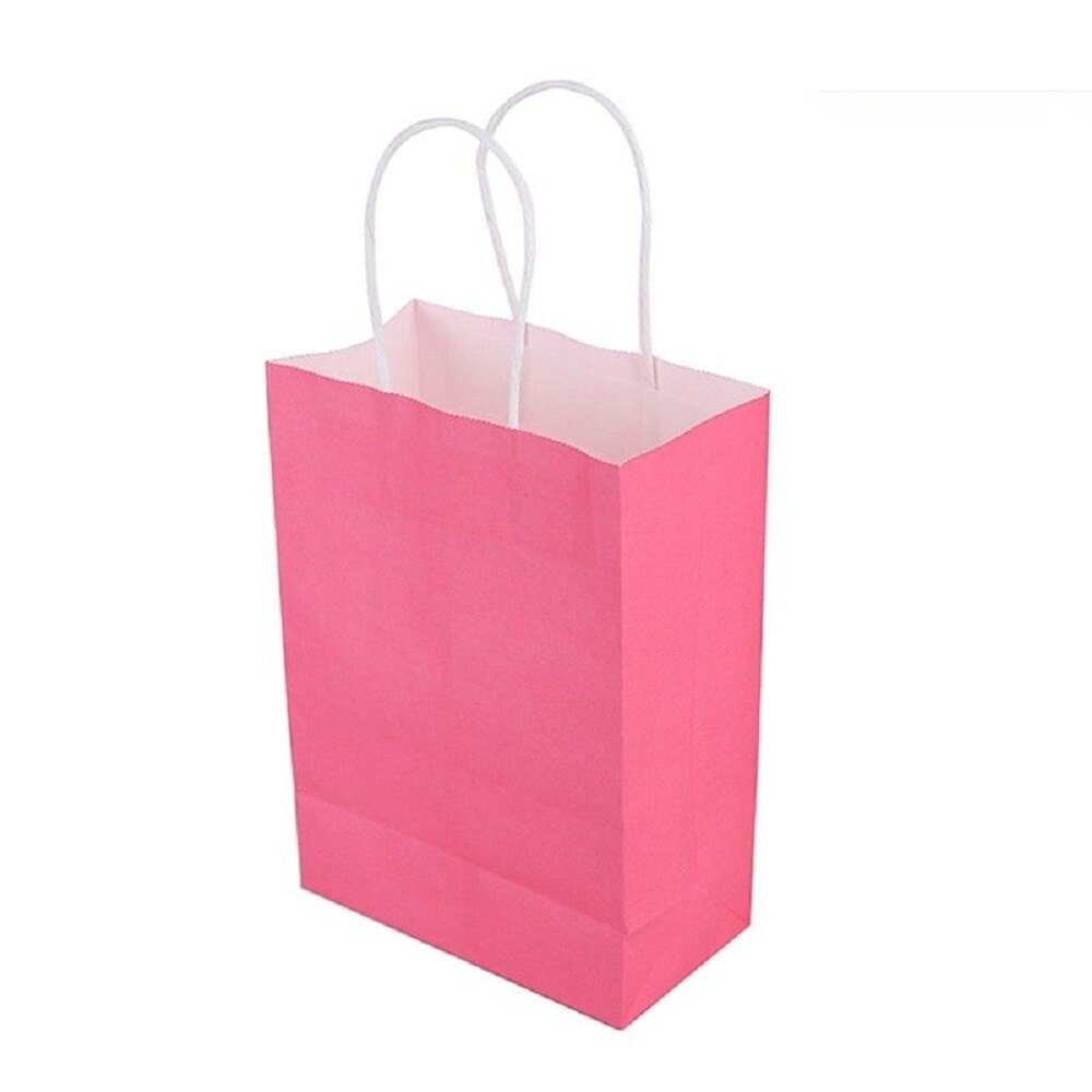 Recyclable 10 Colors Party Bags Kraft Paper Bag With Handle Shop Loot Bag: rose red