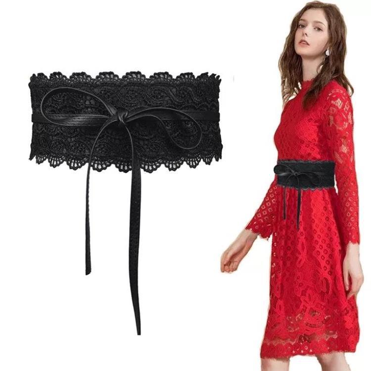 black white wide corset lace belt female self-tie belt belt girth belt women's belt wedding dress belt accessories