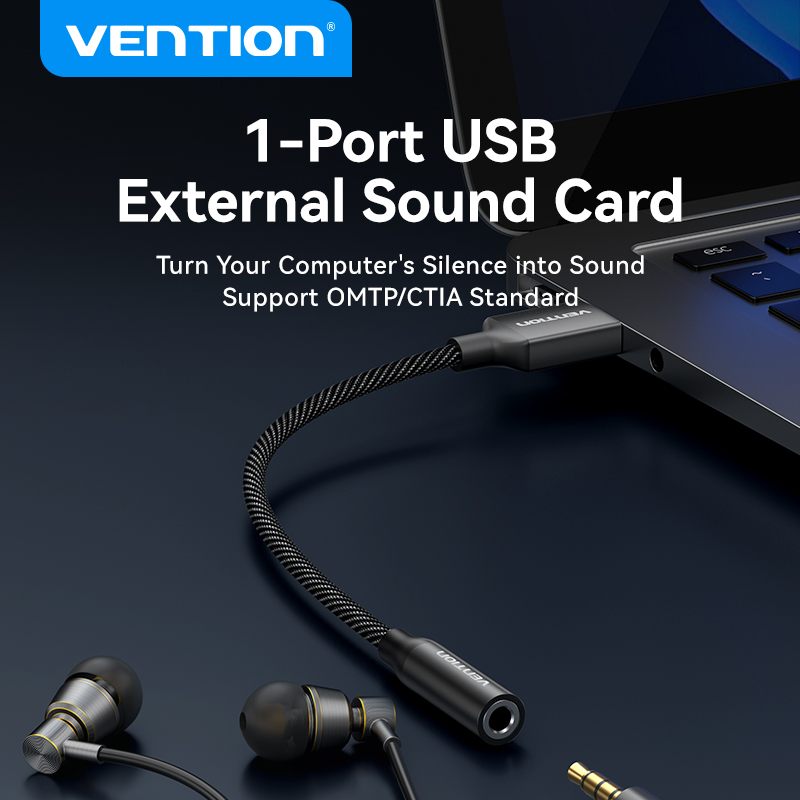 Vention-placa de sonido externa USB de 1 puerto, adaptador de Audio USB a 3,5mm, USB a a auricular para PC, Macbook, ordenador, portátil, caja de sonido auxiliar