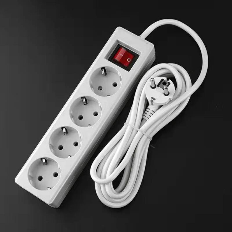 EU Standard German Type Power Strip 3/4/5 Sockets in a Row Flat Adapter Switch 23GB