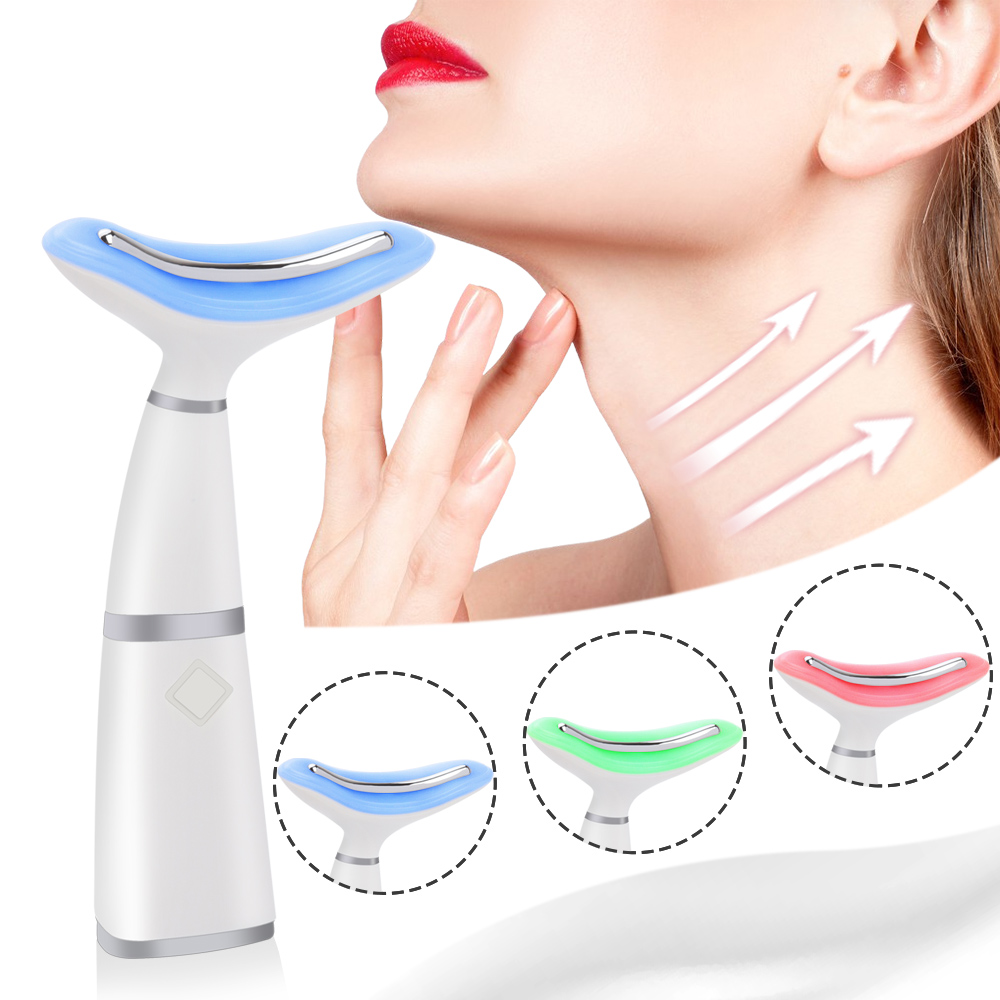 Thérapie photonique à LED, outil de Lifting du cou, 3 couleurs, Vibration du visage et du cou, raffermissement de la peau, masseur, dispositif de beauté Anti-rides du cou