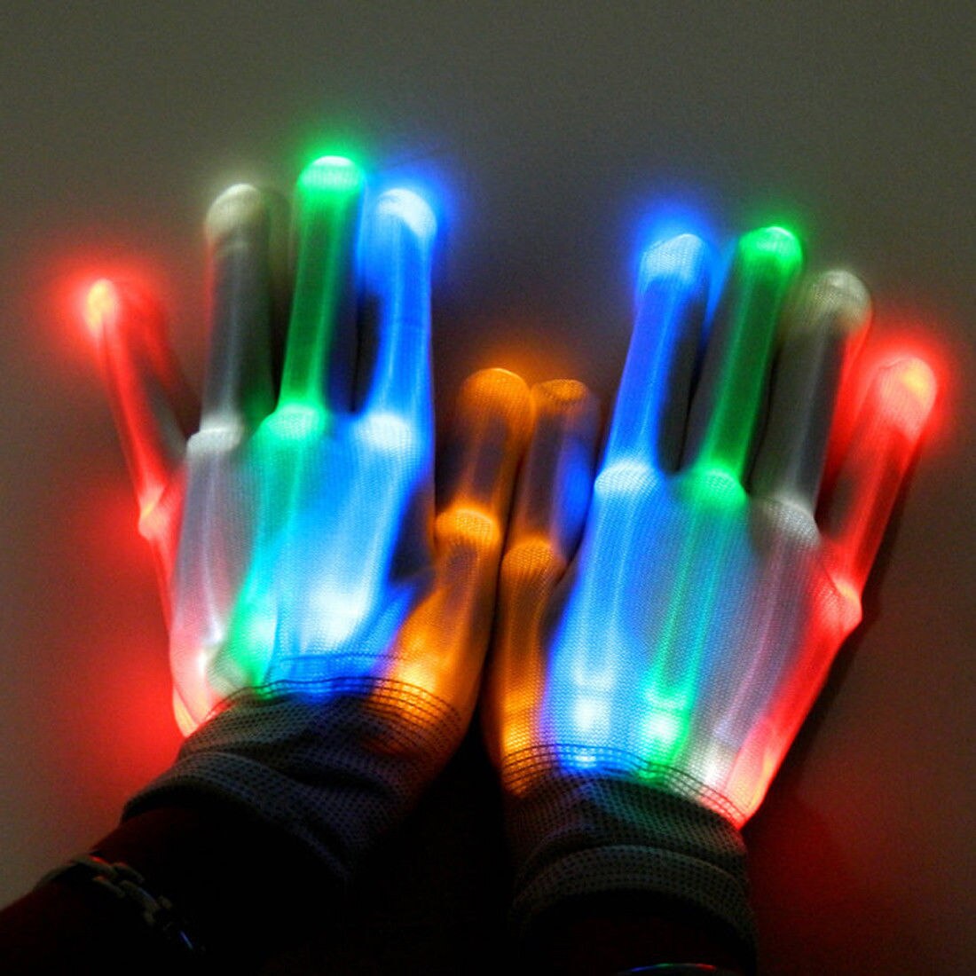 Lumière LED gants lumineux doigt éclairage électro Rave fête danse squelette Halloween: Coloré