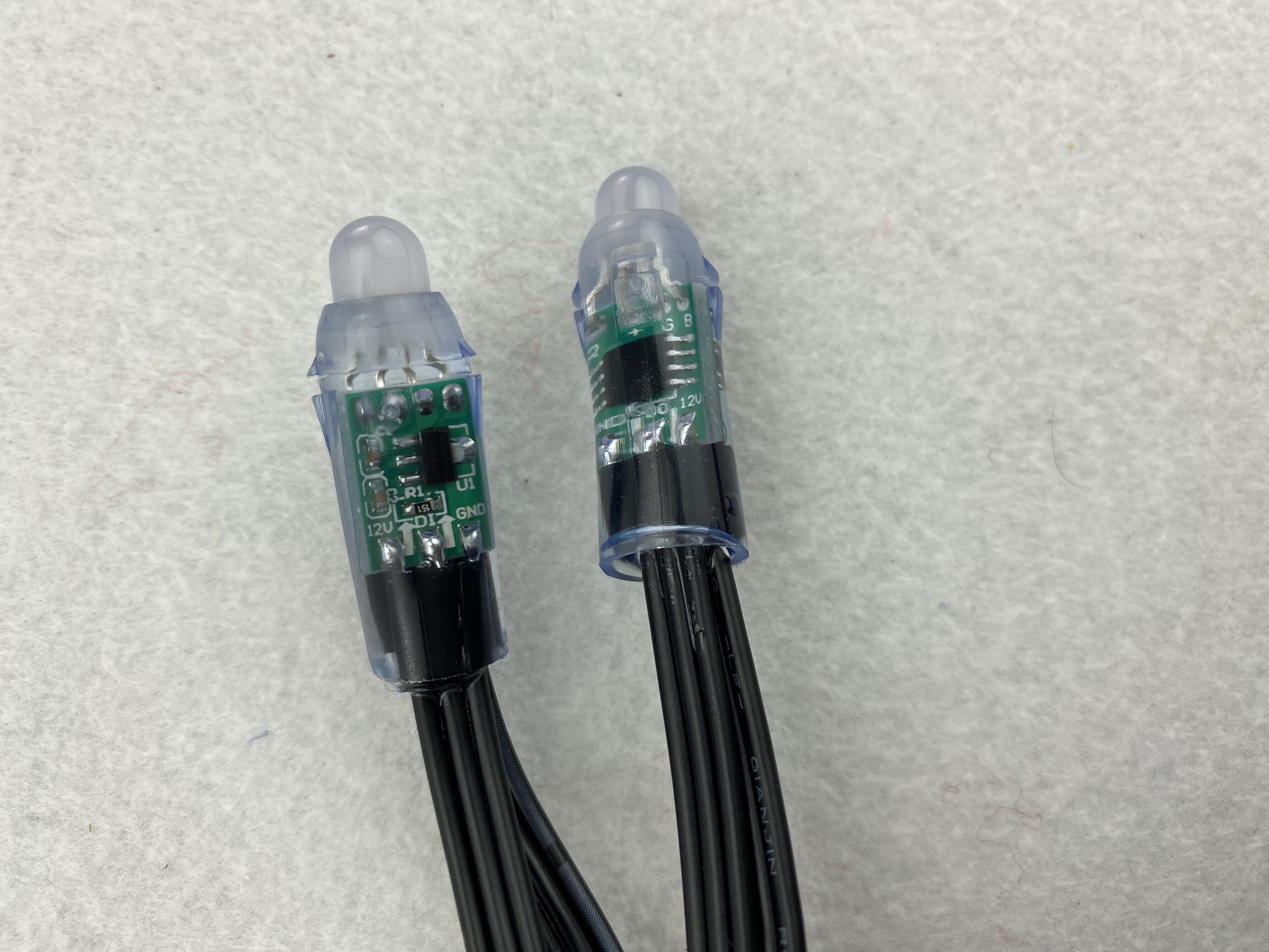 100pcs/set bullet regulated DC12V addressable 12mm WS2811 RGB led smart pixel node;BLACK 18AWG wire,IP68;0.2m xConnect pigtail