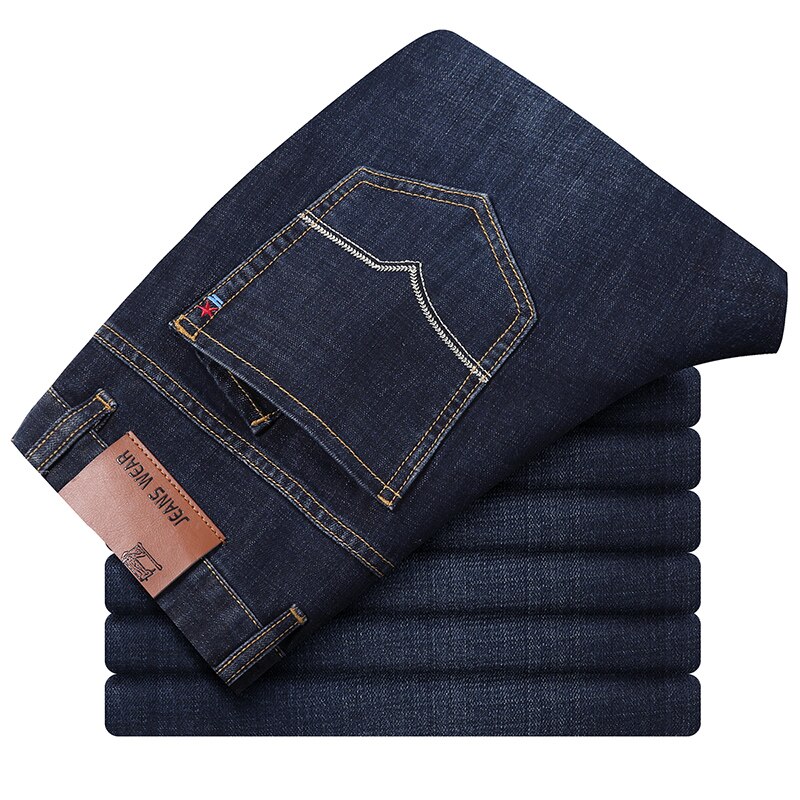 Plus størrelse 42 44 46 vinter menn rett jeans virksomhet klassisk stil denim tøye ut bukser mannlig merke bukser