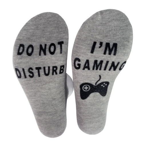 Unisex Novelty Socks DO NOT DISTURB I AM GAMING Men Women Funny Letter Sock: Grey length