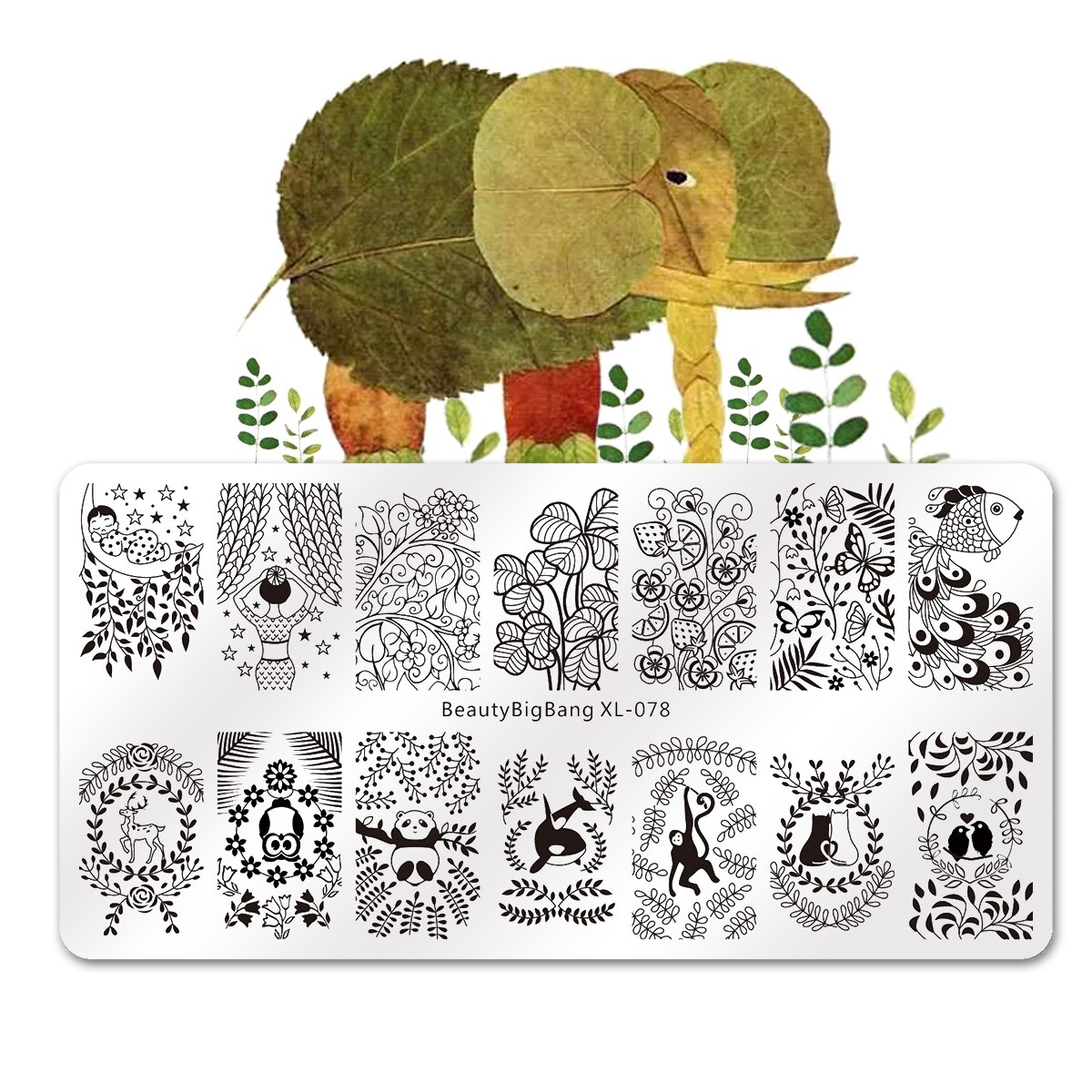 BeautyBigBang sirena del árbol de coco de placas de estampado para manicura sello plantillas 3D molde de estampado geométrico plantillas de manicura: A