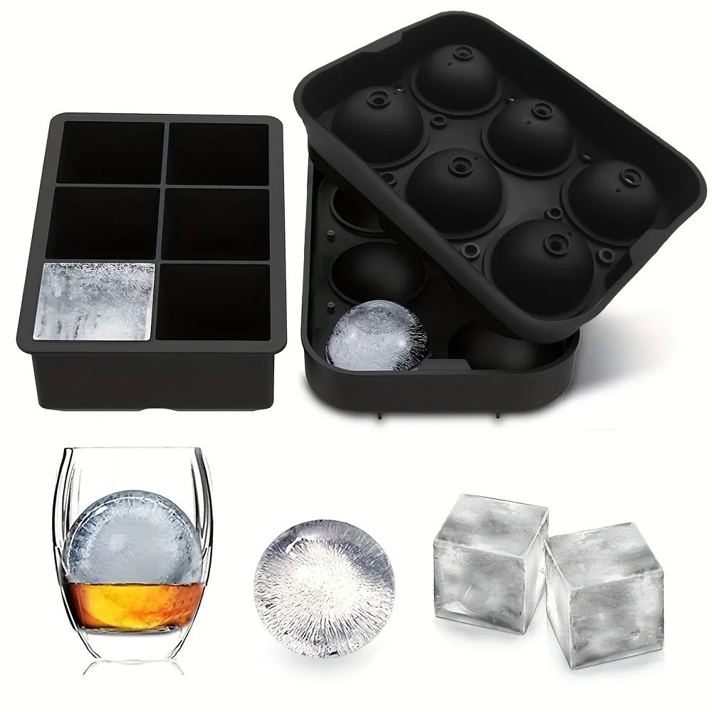 Vassoio per stampi per cubetti di ghiaccio in silicone a 6 griglie Vassoio per stampi per cubetti di ghiaccio fai-da-te Strumenti creativi per bicchieri perfetti per congelatore, cocktail