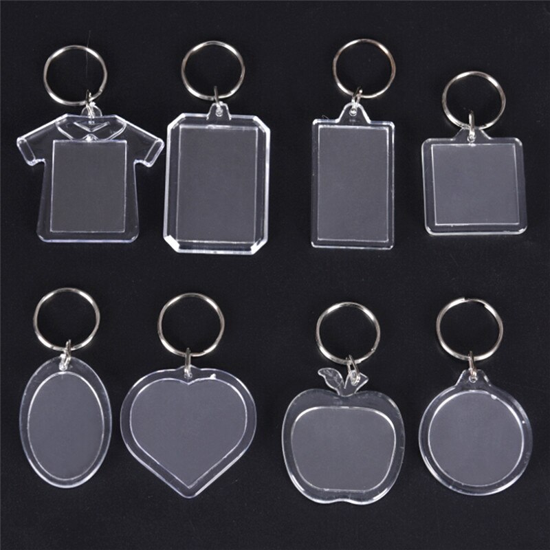 5PCS/lot Rectangle Transparent Blank Acrylic Insert Photo Picture Frame Keyring Keychain DIY Split Ring Key Chain