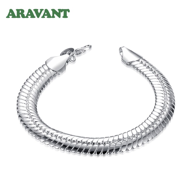 925 Zilveren 10 Mm Flat Snake Chain Armband & Bangle Voor Vrouwen Mannen Sieraden Pulseira