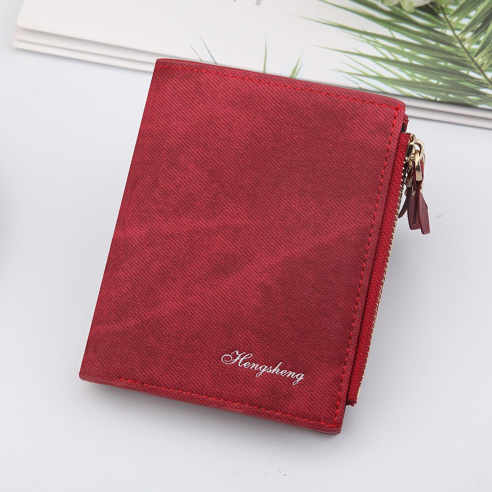 Dames portemonnee met retro canvas patroon, multifunctionele kaarthouder, twee vouwsluitingen, dubbele rits, mini portemonnee: Rood