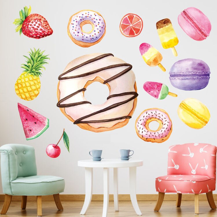 Cross-Border Ice Cream Macarons Donut Wall Stickers Window Decoration Children's Room Cartoon Stickers