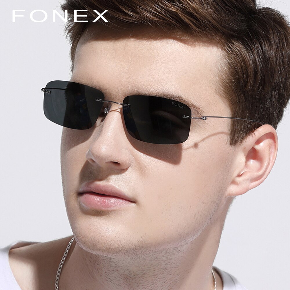Gafas de sol sin montura polarizadas de titanio para hombre, de sin marco d cuadrado ligero, lentes de sol para dama, gafas sin tornillos