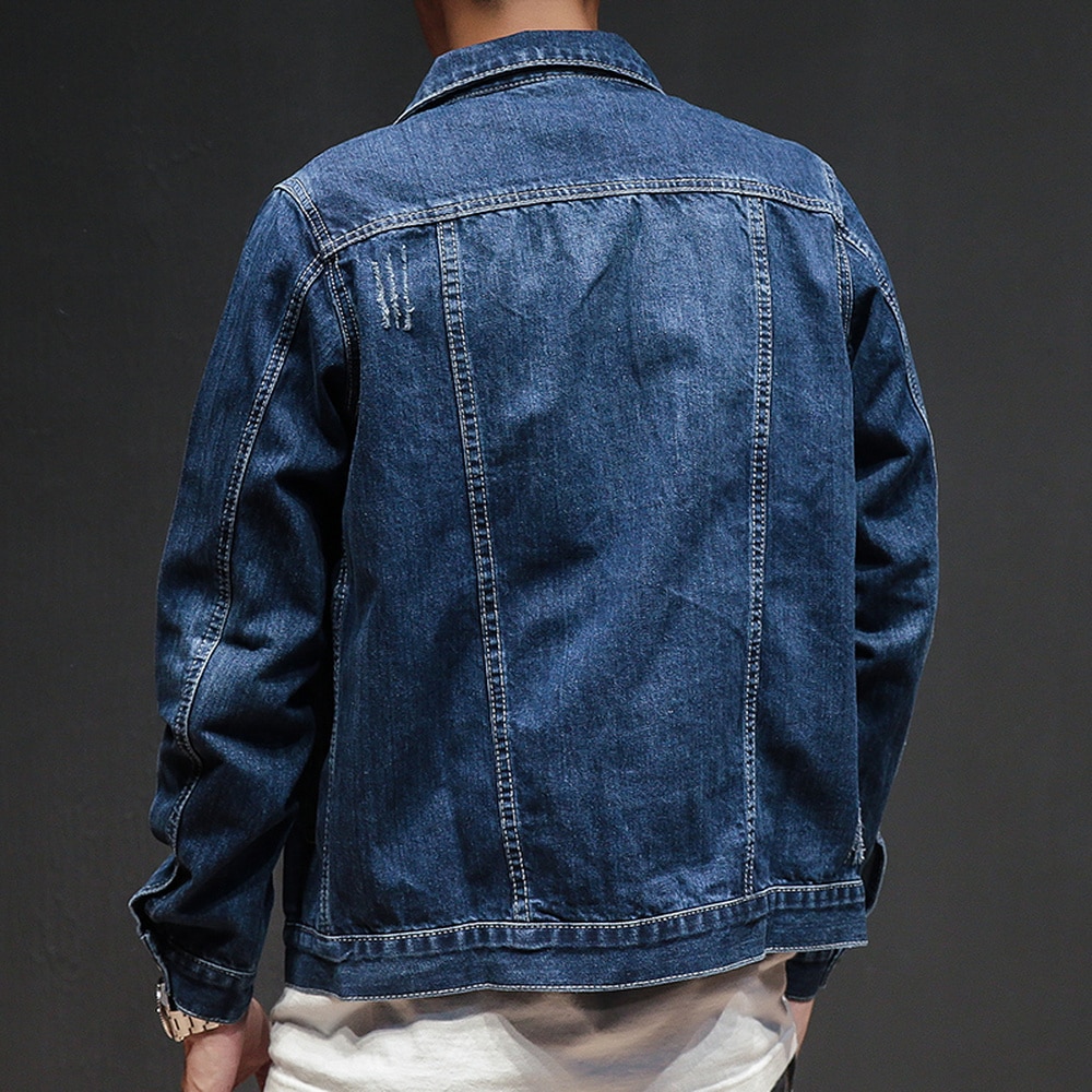 Distressed Blue Denim Jacket men Autumn Ripped Jeans Coat Male Slim Fit Casual Coats Solid Simple Plus Size 3XL Top