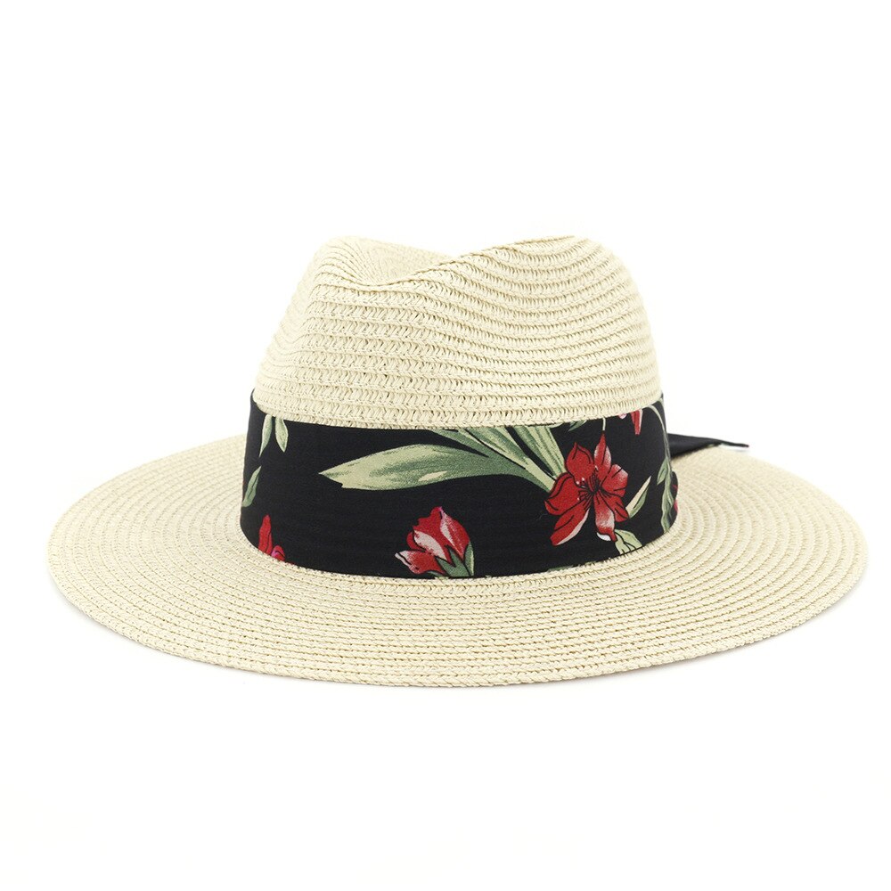 Dameshoed zomer brede rand strohoeden grote zonnehoeden uv-bescherming panama floppy strandhoeden dames strikhoed dames fedora's: Beige