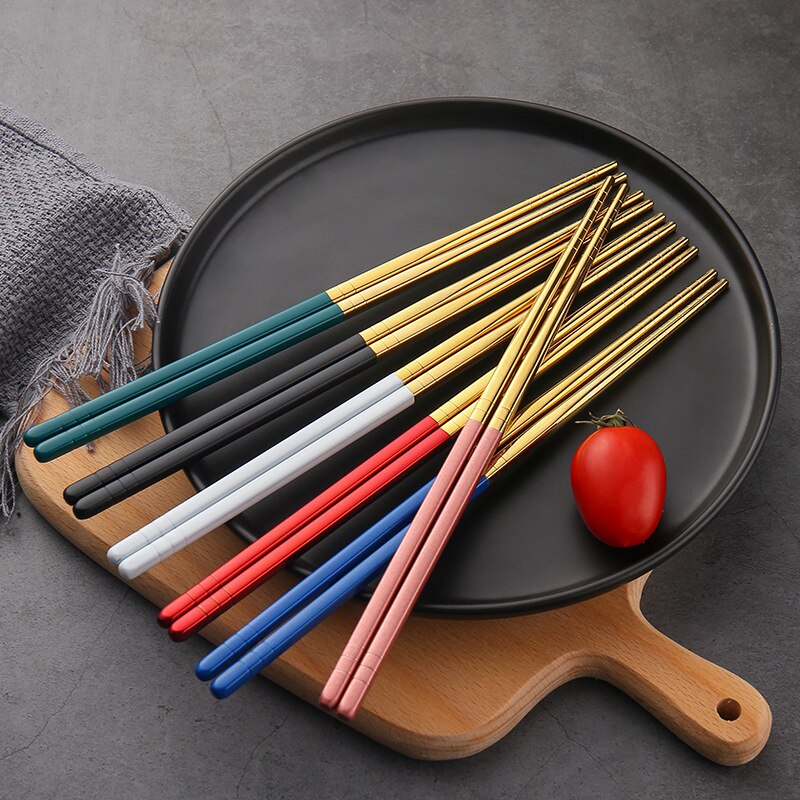 Baguettes en acier inoxydable, 1 paire de baguettes en métal de Style coréen vaisselle de table Portable réutilisable
