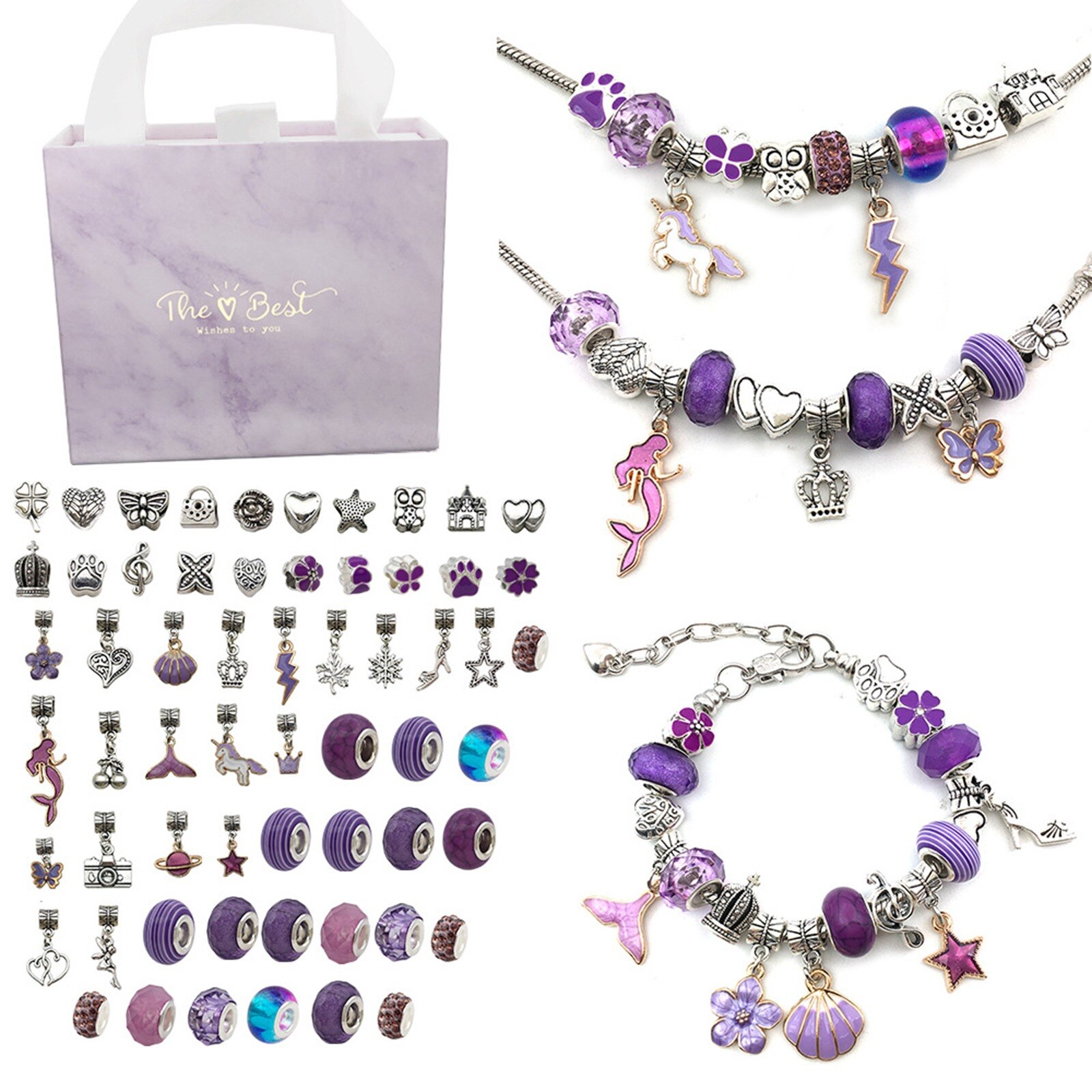 Kits de bijoux roses multicolores 14cm x 12cm, 1 ensemble de pendentifs de perles à grand trou pour Bracelet fait à la main, accessoires de matériaux artisanaux: 4