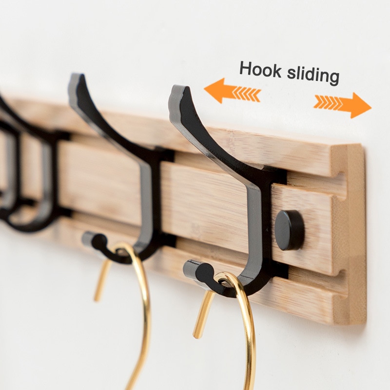 Bamboe Kapstok Muur Gemonteerde Haken Eenvoudige Hanger Slaapkamer Muur Rack Met Beweegbare Haken DIN889