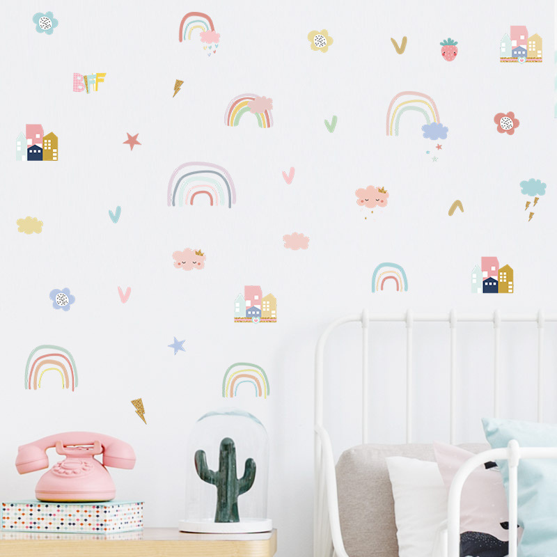 Cartoon Rainbow Cloud Wall Stickers Room Decoration Baby Nursery Bedroom Living Room Kids Rooms Decorations DIY Art Mural Poster