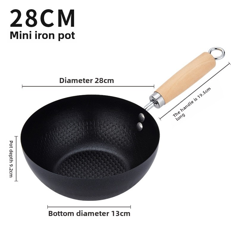 Hand-forged Mini Frying Pan Nonstick Uncoated Iron Pot Saucepan Kitchen Supplies with Lid Cast Iron Wok Gas Induction Cooker: Red
