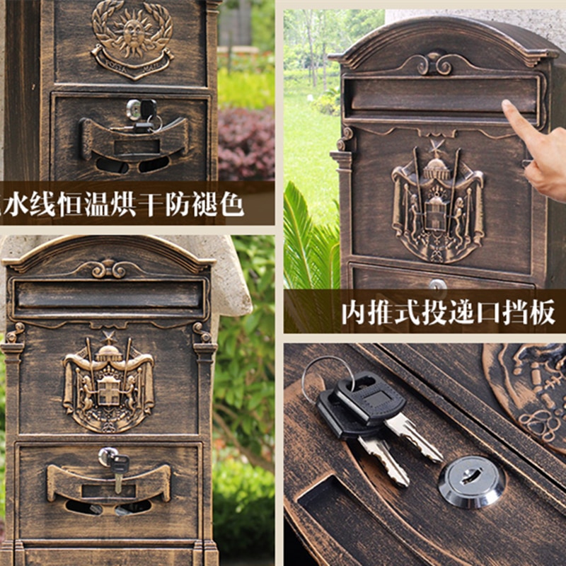 46*30 cm Retro Classic Villas Mailbox Plus Size Outdoor Lockable Wall-Mount Newspaper Boxes Secure Letterbox Garden Post Box F60