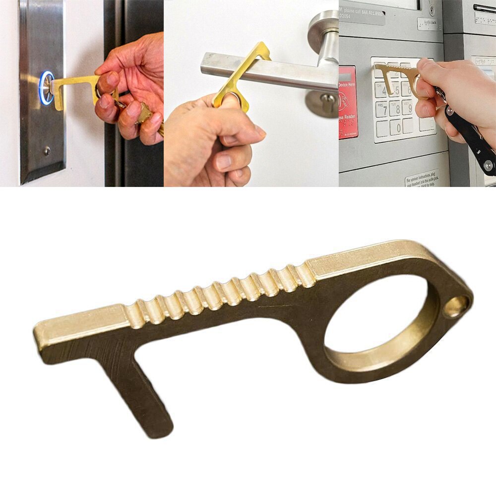 Bærbar presselift værktøj hygiejnebeskyttelse hånd antimikrobiel legering edc døråbner dørhåndtag nøgle metal bærbar åbner