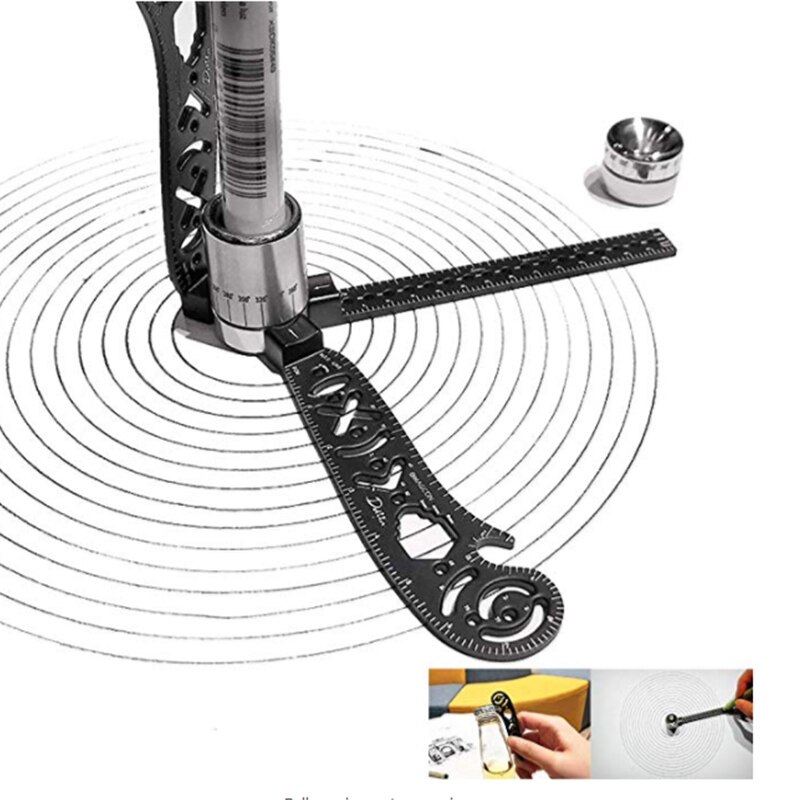 The Most Versatile Magcon Tool Drawing Curved Metallic Ruler Mini Compass Protractor Combo Patterns