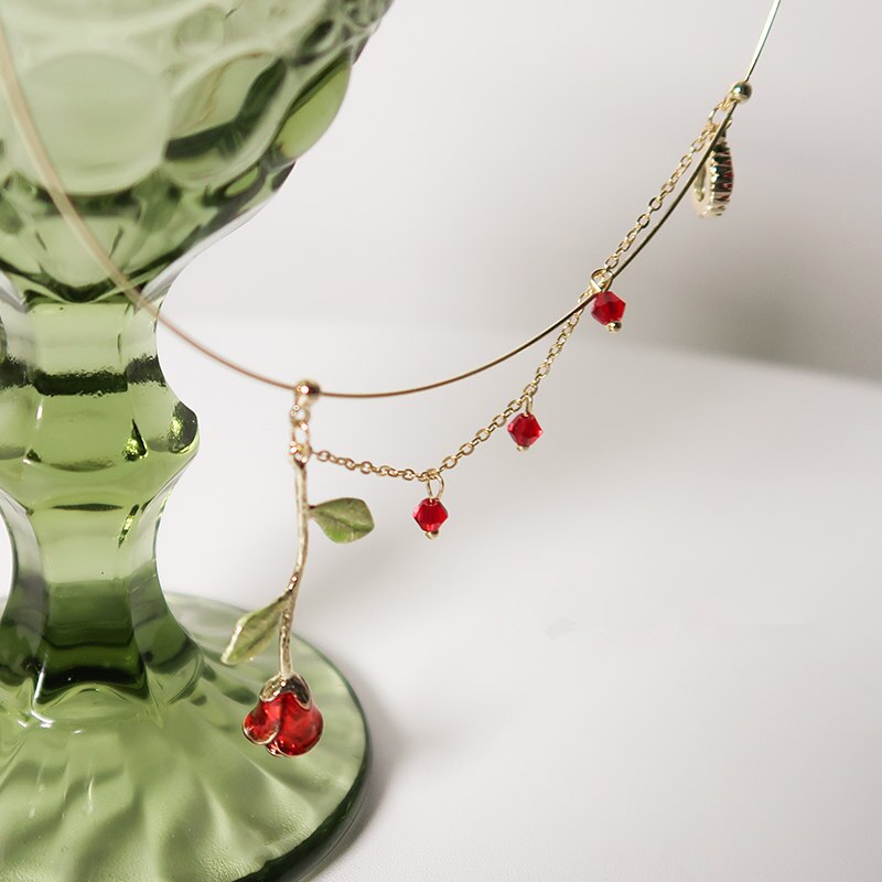 FFLACELL Coreano dell'annata Del girocollo del Gocciolamento della Glassa Rosa Ramo di Fiori di Perle Clavicola Collana Del Collare A Catena per Le Donne Sveglio di Modo Dei Monili