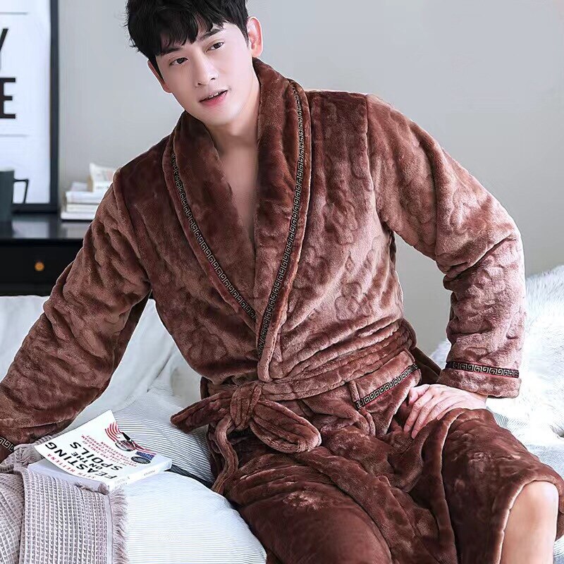 Men's Winter Nightgown Warm Flannel Sleepwear For Men Plus Size Nightwear Comfortable Thick Homewear For Men: Colour4 / XXL