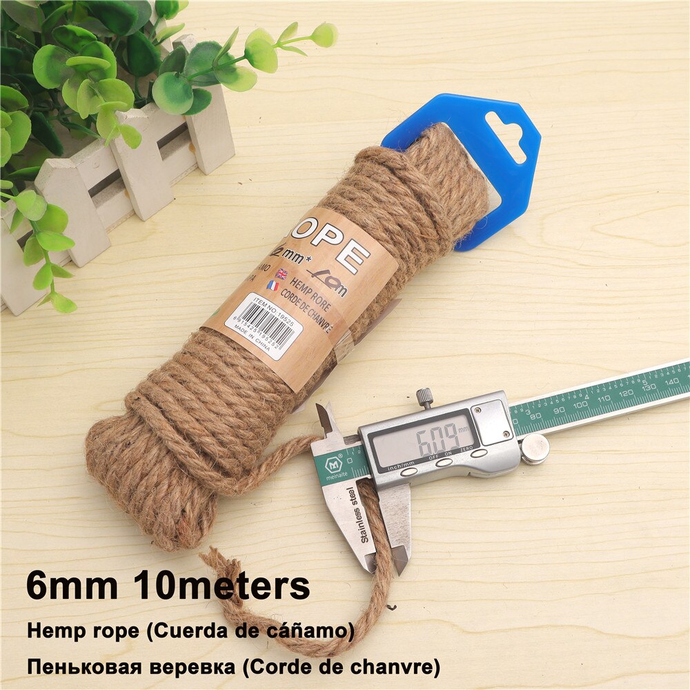 Natuurlijk henneptouw macramé jute touw touw huisdier krabpaal 4-12mm- pack doe-het-zelf knutselen handgemaakte bruiloft huisdecoratie: 6mm henneptouw 10m