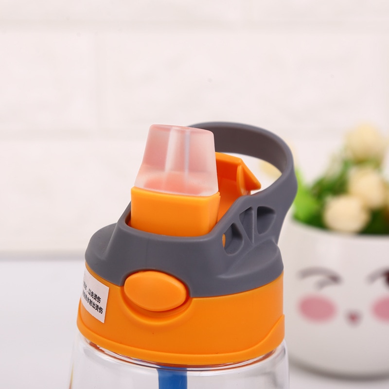 Vaso de agua para niños de 480ML, tazas de alimentación de bebé con dibujo , con pajitas, botellas de agua para exteriores, portátiles