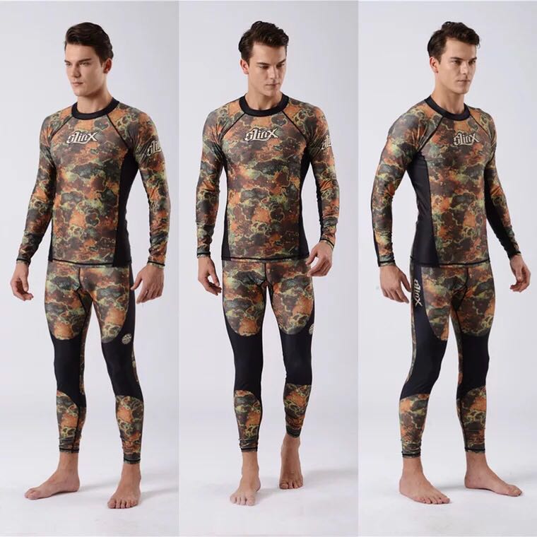 Mens diving Skin wetsuit Rash Guard Swim Shirt Spearfishing Diving Camo Rashguard Surf Shirts Beach UV Protection snorkeling