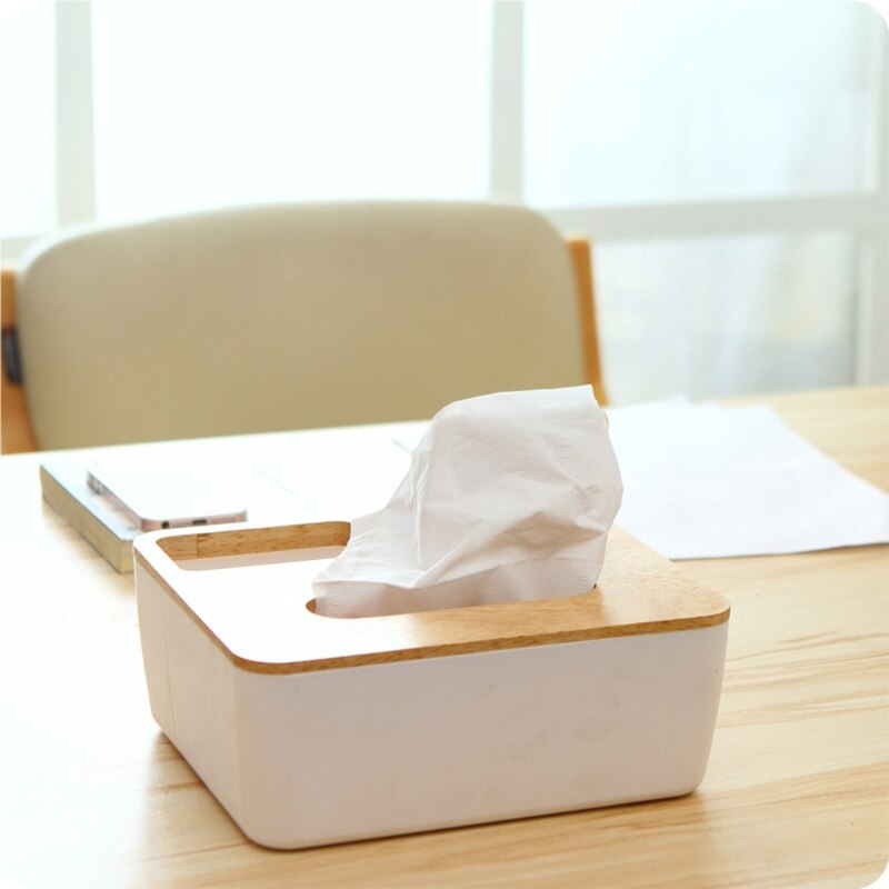 Oak Tissue Box Tissues Storage Container Mobile Phone Holder for Home