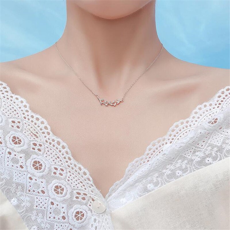 feuille tempérament Flash cristal 925 en argent Sterling bijoux personnalité branche clavicule chaîne colliers H448