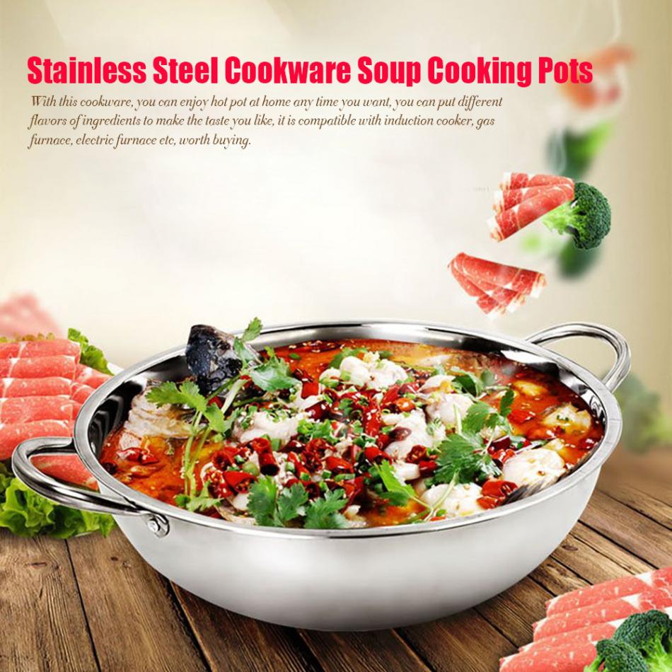 Top 30CM Stainless Steel Pot Shabu Induction Cooker Gas Stove Compatible Pot Home Kitchen Cookware Soup Cooking Pot