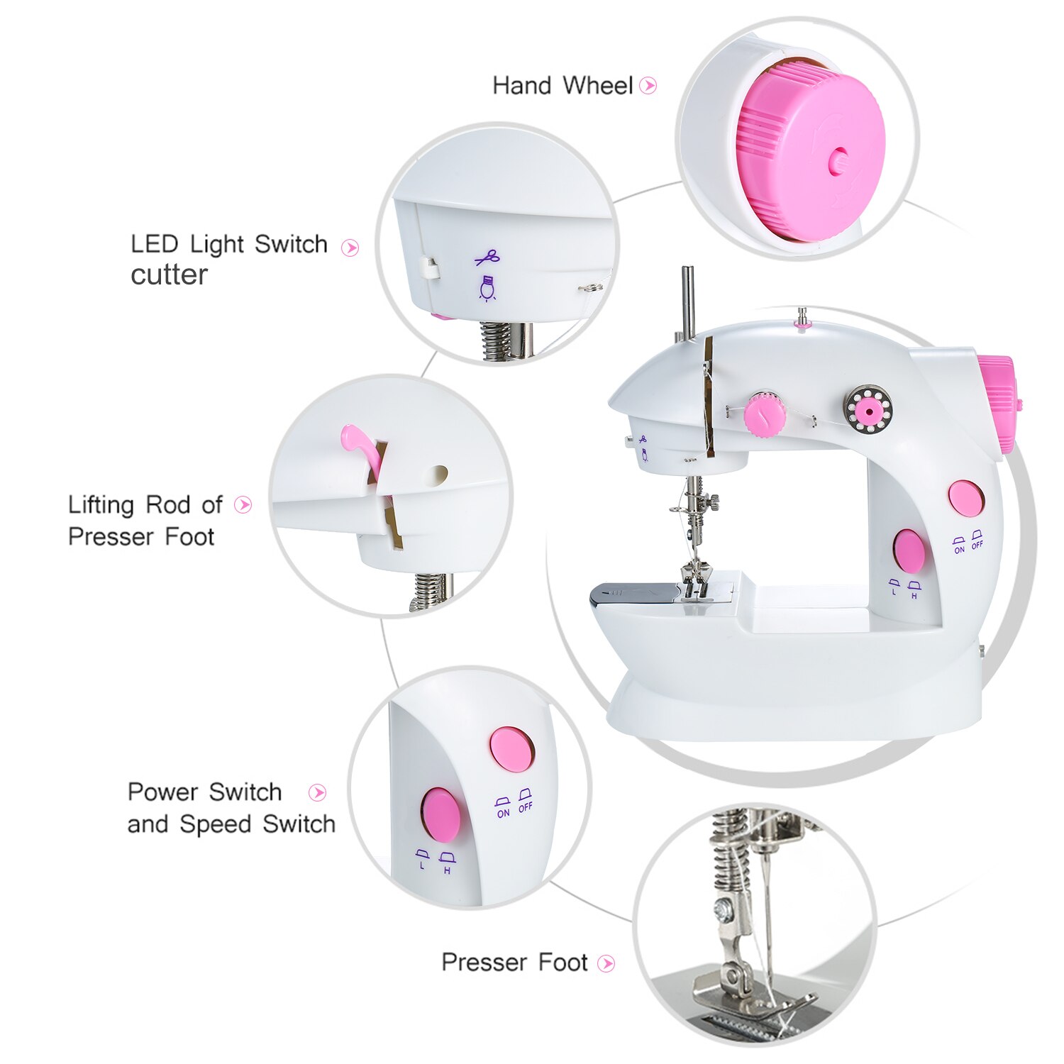 Home Mini Sewing Machine Adjustable 2-Speed Double Thread Portable Electric Household Multifunction Sewing Machin with Lights