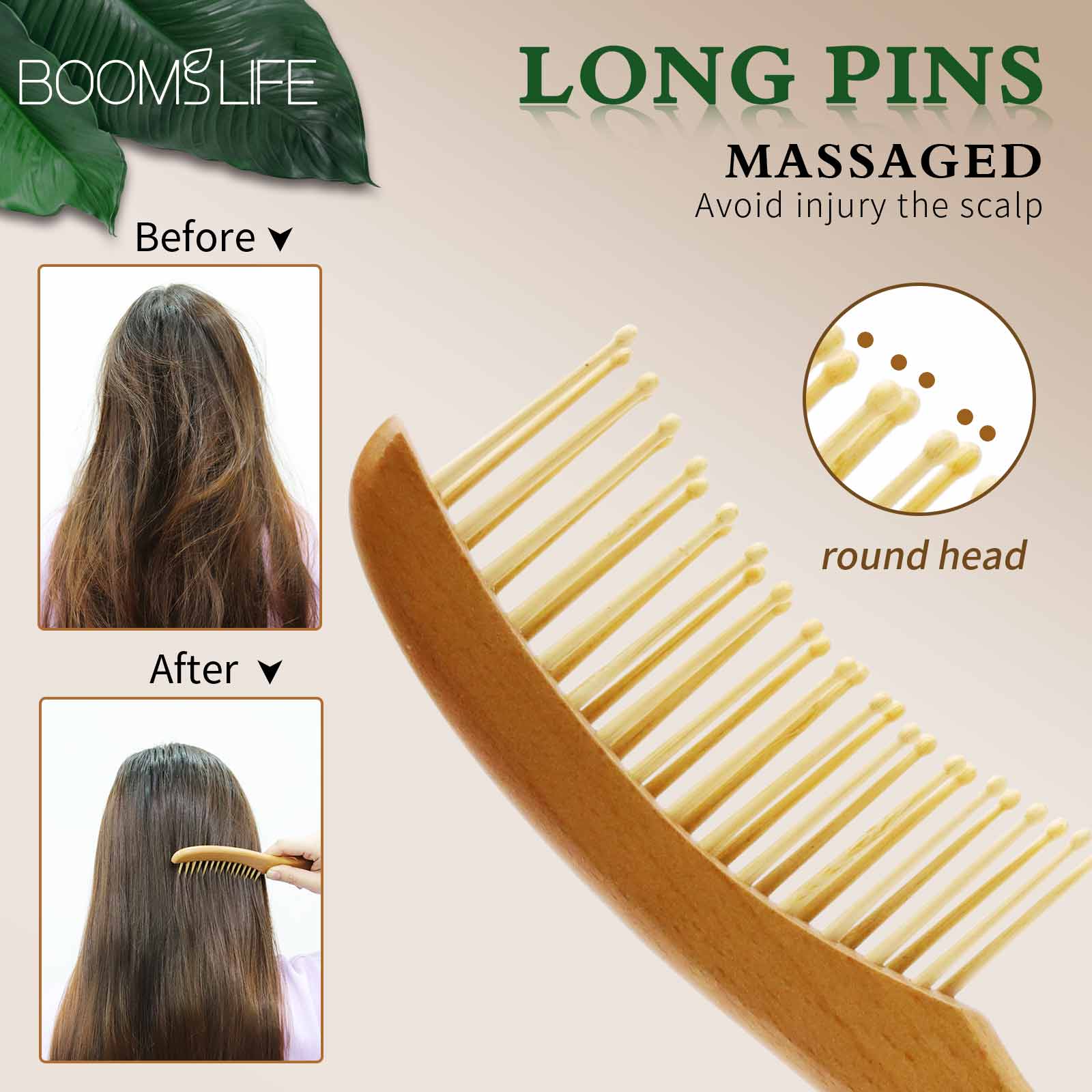 Holz Haar Pinsel Breiter Zahn Nass Haar Kämme Anti-Statische Styling Kamm für Lange Haar Kopf Akupunktur Punkt Massage für Frauen