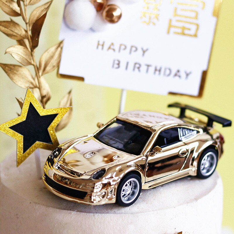 Alloy SUV Locomotive Cake Topper for Birthday Party Gold Sports Car Decor Wedding Baking Supplies Baby Shower Dessert Love