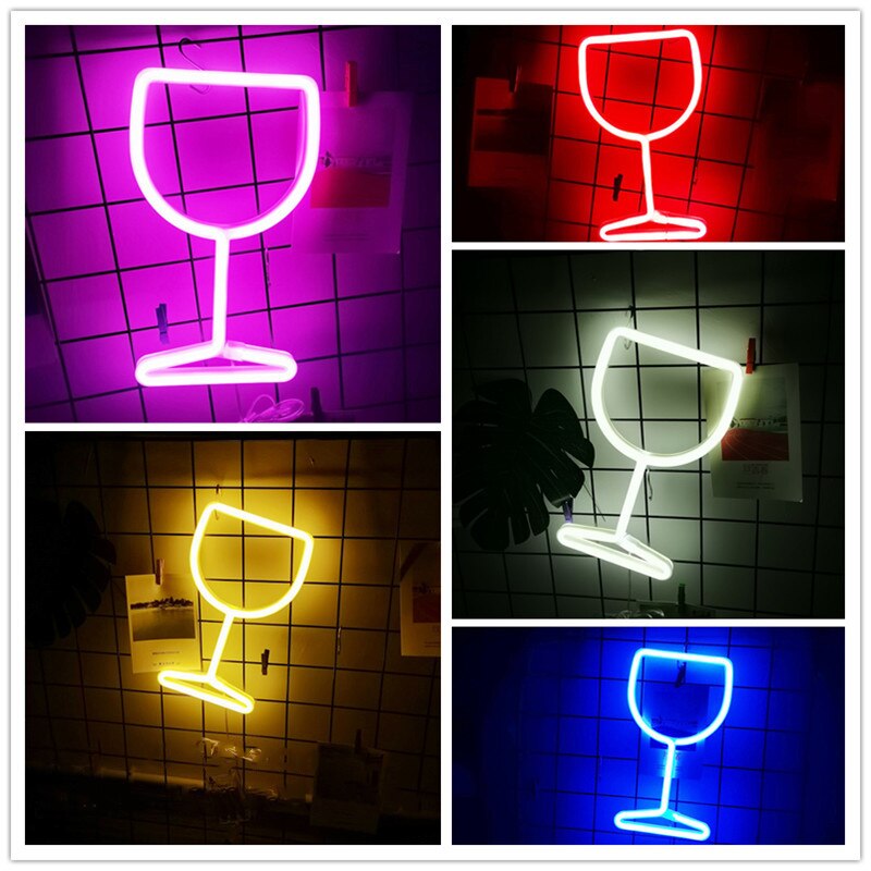 Lampe LED fluo suspendue en forme de verre à vin, luminaire décoratif d&#39;intérieur, idéal pour une fête en famille ou une chambre à coucher, ou comme de noël