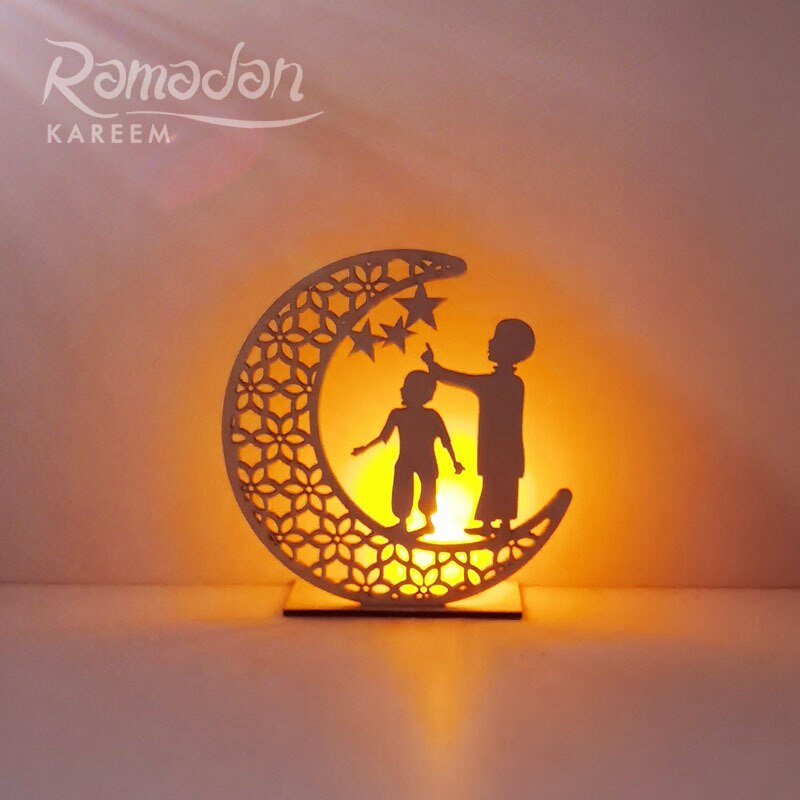 LED Wooden Eid Mubarak Plaque Moon Star Ramadan Ornament Muslim Decor Ramadan Eid Moon Star Wooden Pendant Islam