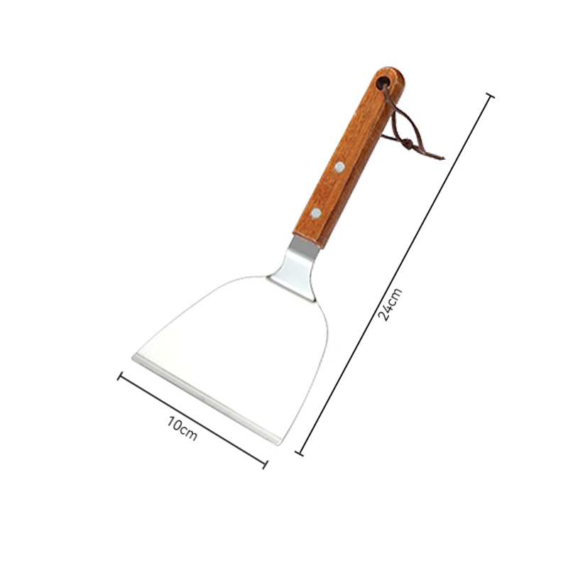 Spatule de cuisson avec manche en bois en acier inoxydable, pelle à frire pour Steak et crêpes, grattoir Teppanyaki, outil de Barbecue, accessoires de cuisine: Gris foncé