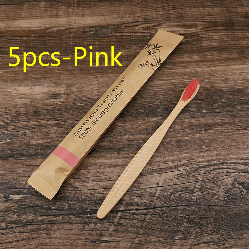 5/10Pcs Milieuvriendelijk Tandenborstel Bamboe Resuable Tandenborstels Draagbare Volwassen En Tieners Zachte Training Tandenborstels: 5pcs-Pink
