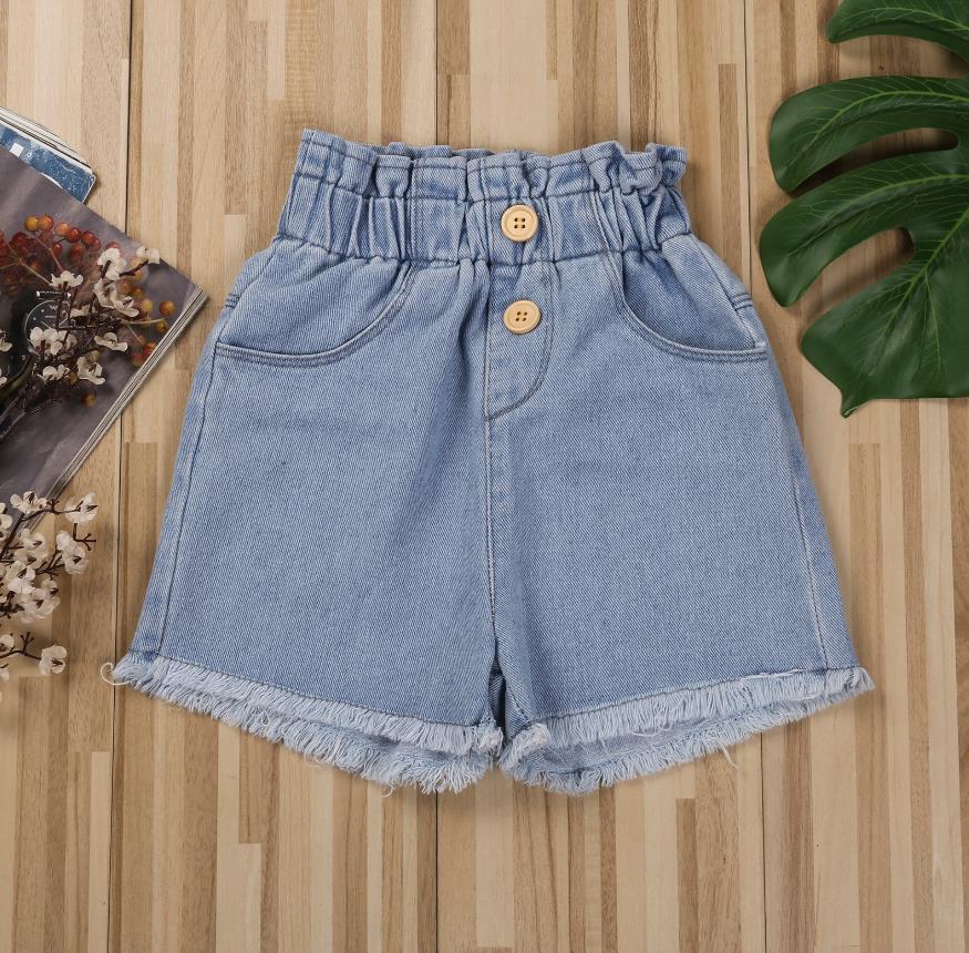 Pantaloncini di Jeans per bambini estivi per bambini pantaloni a orlo grezzo sfilacciati a vita alta per bambini con Jeans larghi per bambini tascabili