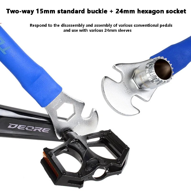 Chave de remoção de pedal de bicicleta de montanha, ferramentas de reparo de desmontagem de bicicleta, 15mm, ferramentas de desmontagem e instalação estendidas