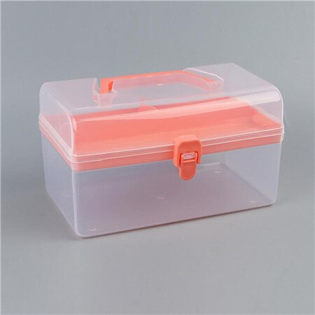 2 Layer Clear Plastic Tool Kits Storage Case With Handle Multipurpose Portable Tool Chest Cabinet Organizer Box #BL4: red