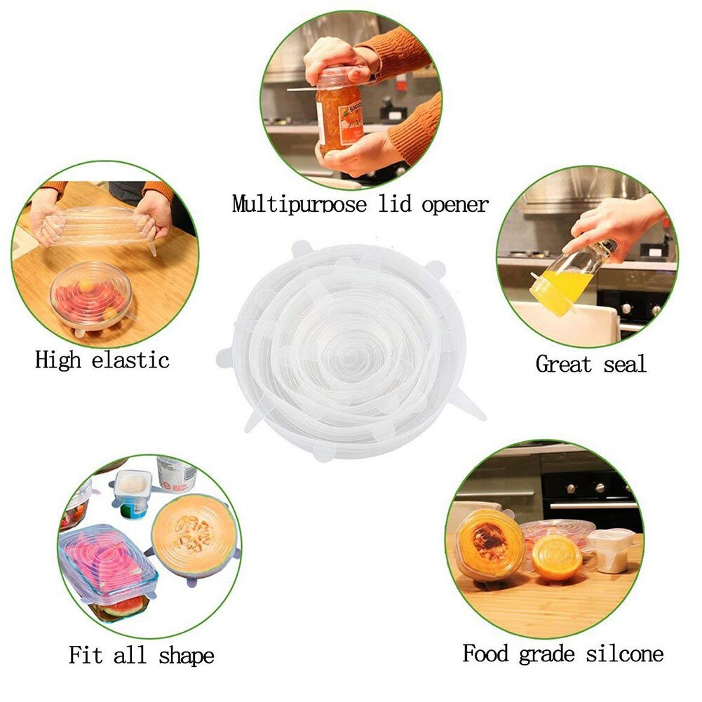 Keuken Gadget 6PCS Silicone Cooware Deksel Stretch Deksel Deksel Kom Container Voedsel Cover Kom Pot Deksel Houden Verse Afdichting kom Cover