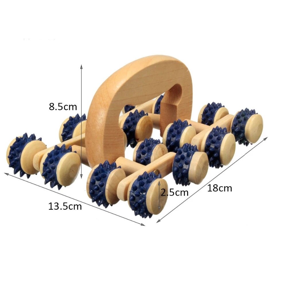 Rouleau à roulettes en bois à 16 roues, boule de massage pour le dos et le corps, outil de relaxation sain, en forme de roue