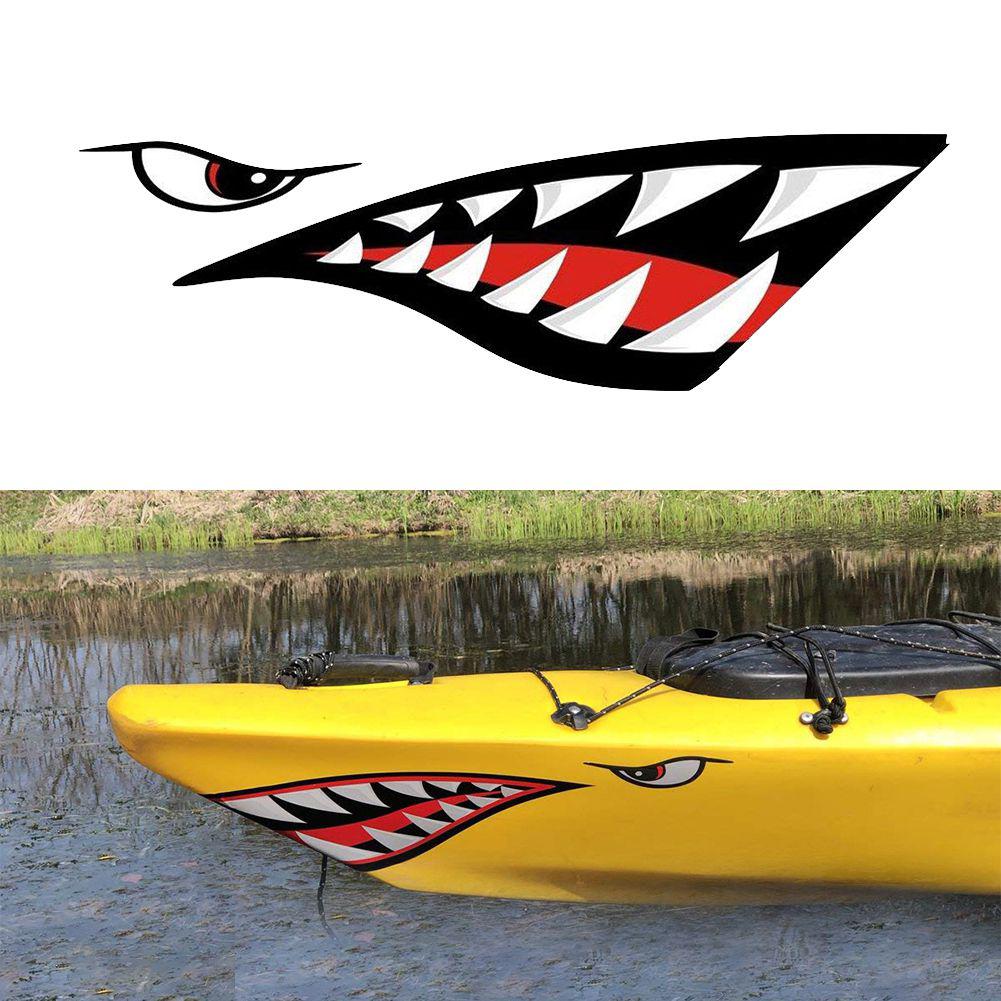 HobbyLane 2PCS Waterdichte DIY Grappig Roeien Kajak Roeiboot Haaientanden Accessoires Mond Sticker Vinyl Decal Sticker Voor Label