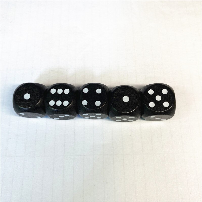 10pcs Wood Dice D6 Sided Dice 16mm Digital number or point Cubes Round Corner For Kid Toys Board Games: Black