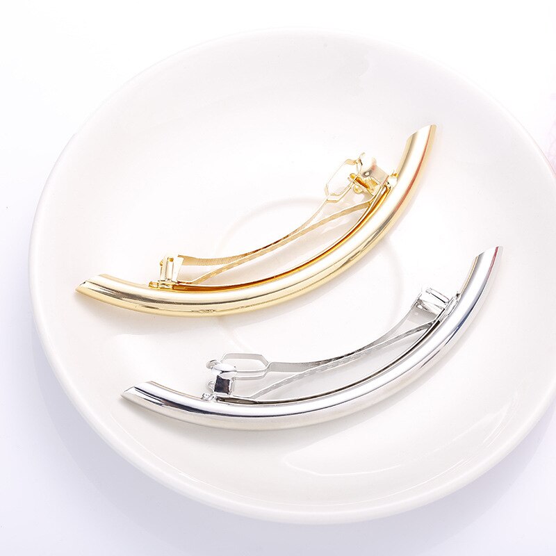 Pinzas para el pelo largas para mujer, novedosa, Metal dorado/plateado, tubo liso, horquilla grande, accesorios, pinzas de Metal para el pelo